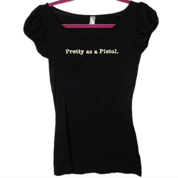 Danger Dame "Pretty As A Pistol" Black Graphic T-shirt, Size Large - Picture 1 of 7